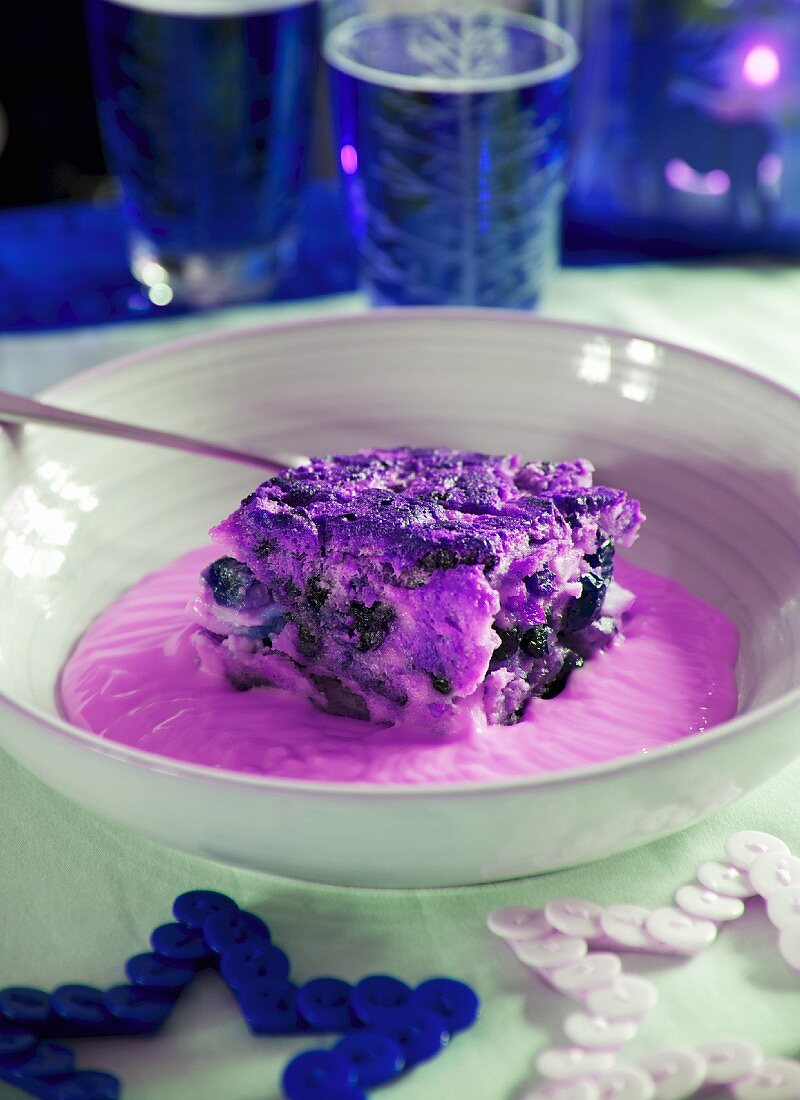 Bread pudding with blueberries for Christmas