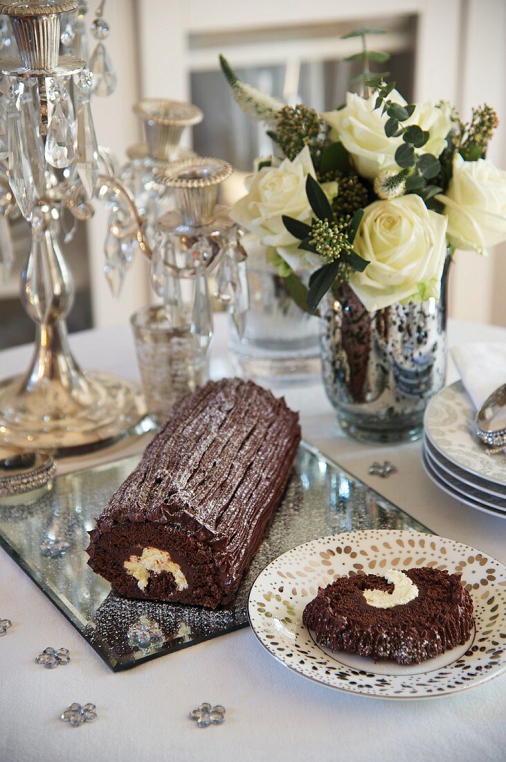 Festive chocolate log (Christmas)