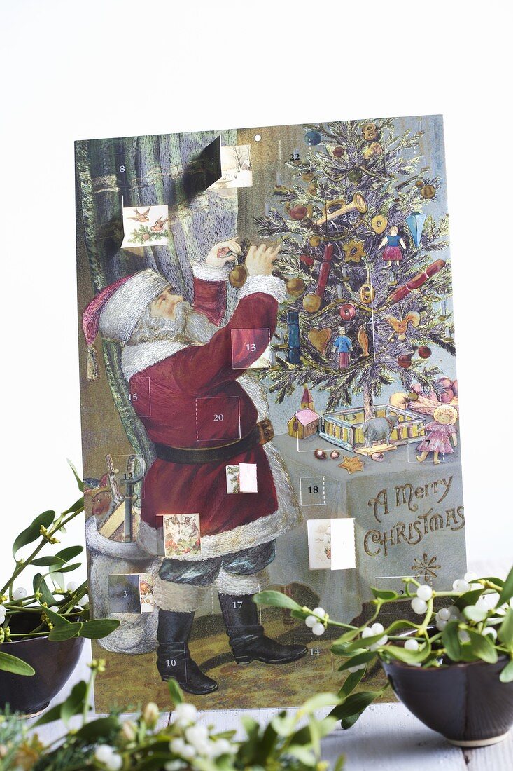 Mistletoe in front of an advent calendar