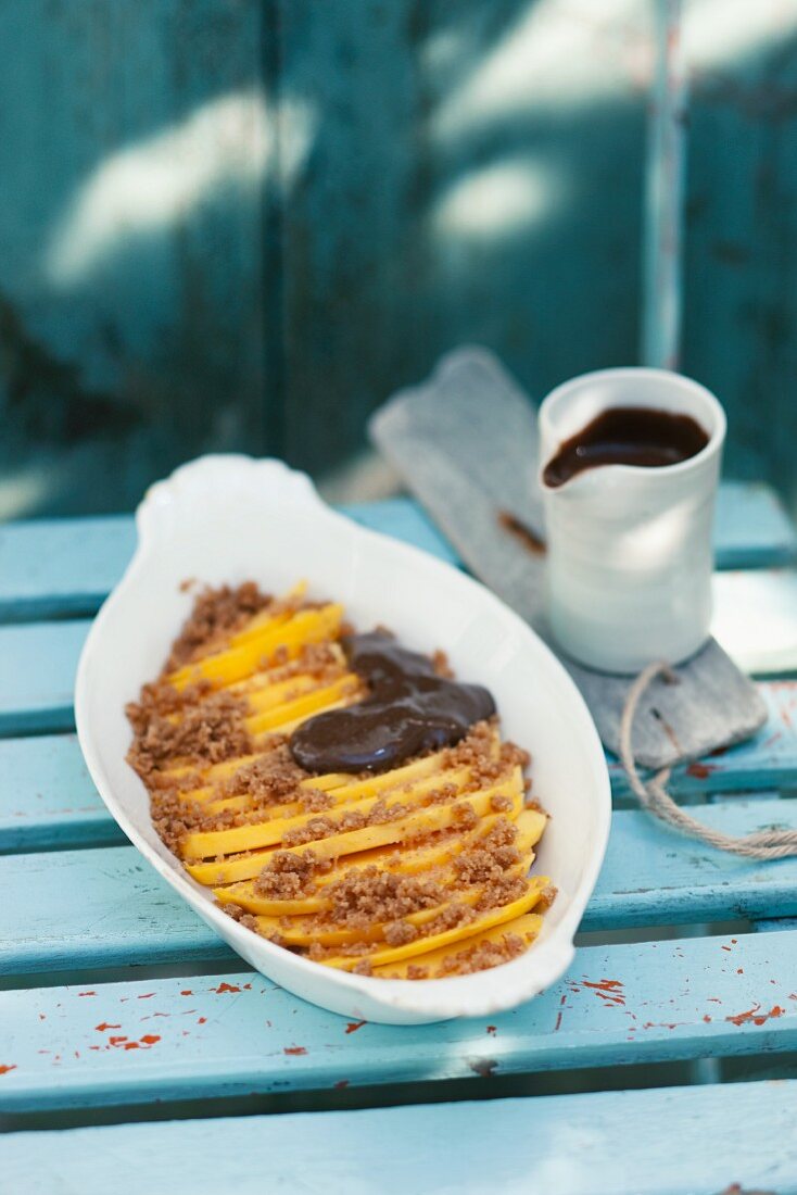 Mango dessert with espresso and chocolate cream