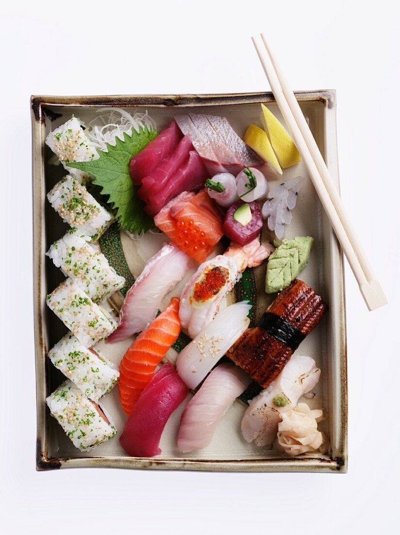 Sushi platter with sashimi