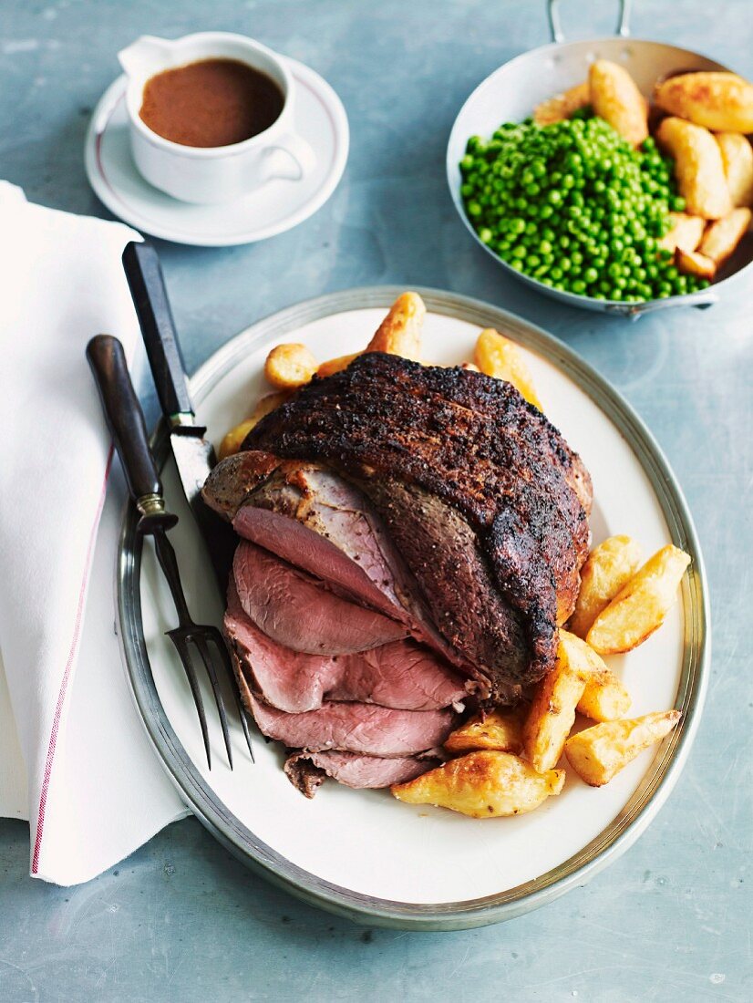 Roast leg of beef in red wine sauce