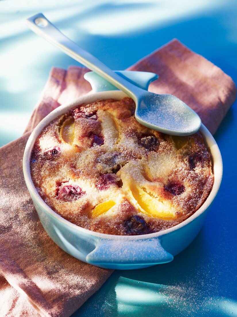 Clafouti with apricots, cherries and plums