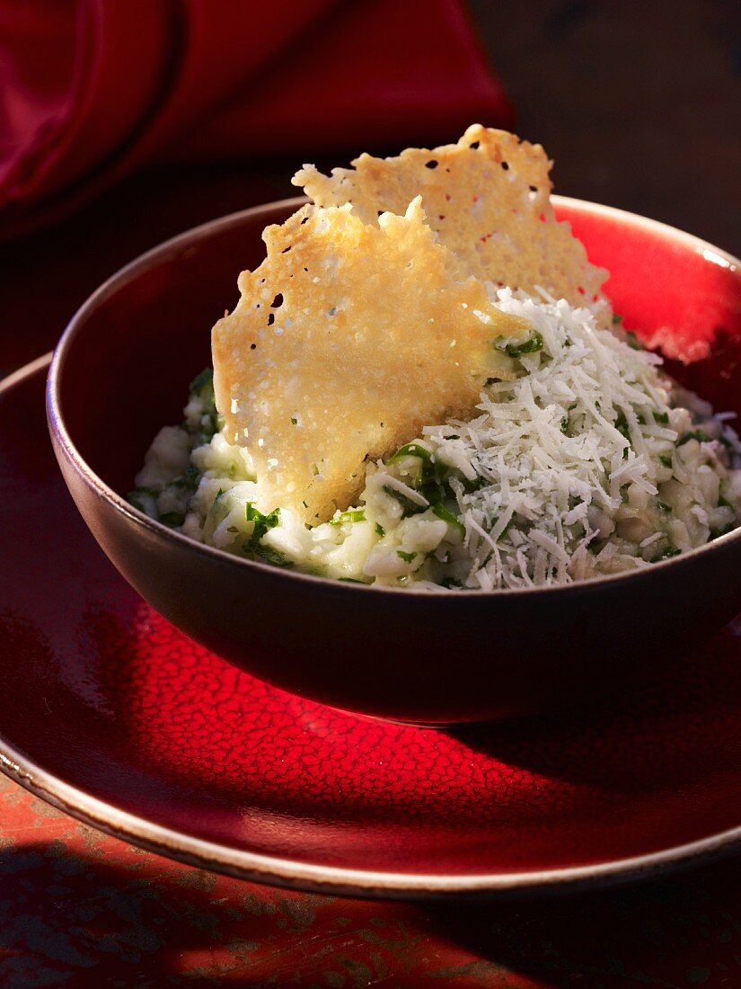Risotto with herbs and parmesan shavings