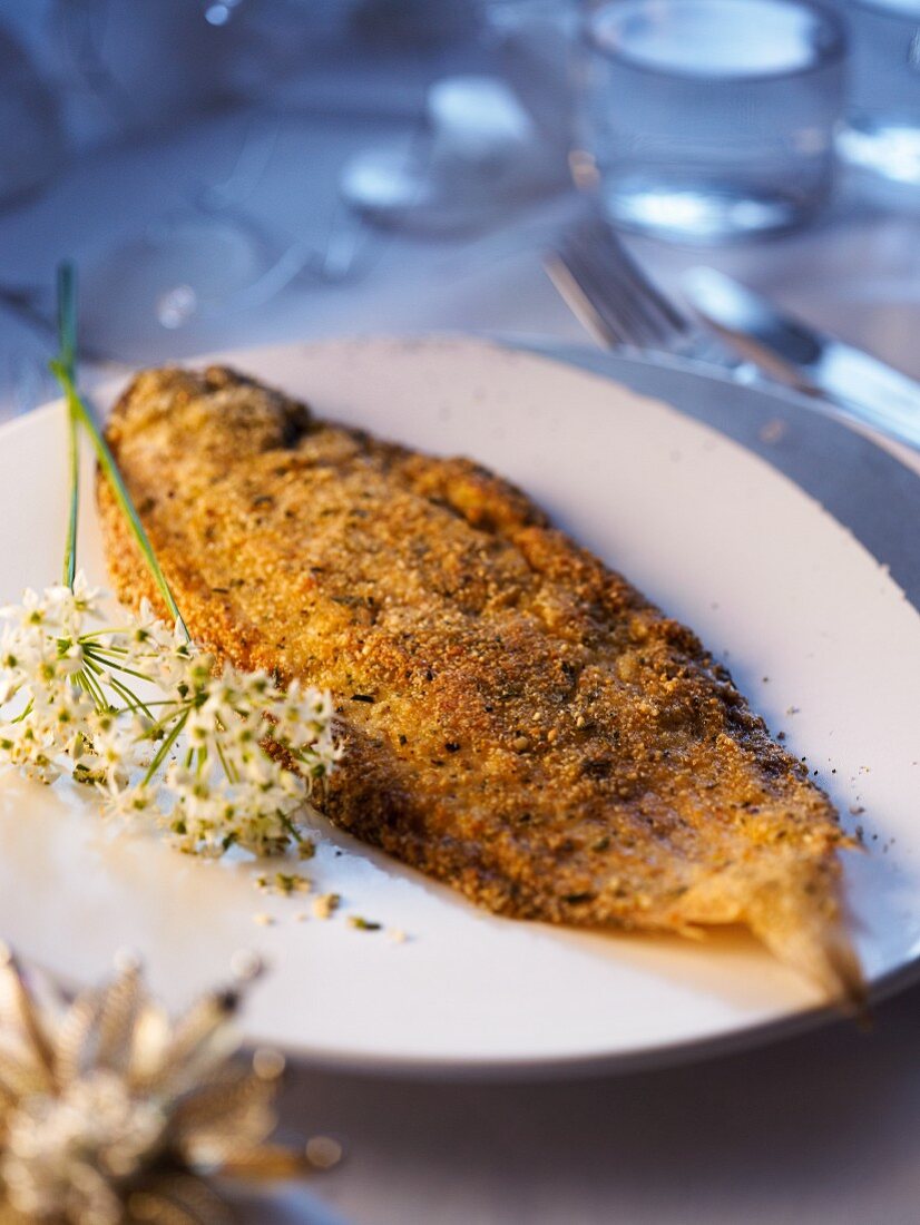 A small sole with a hazelnut and rosemary crust