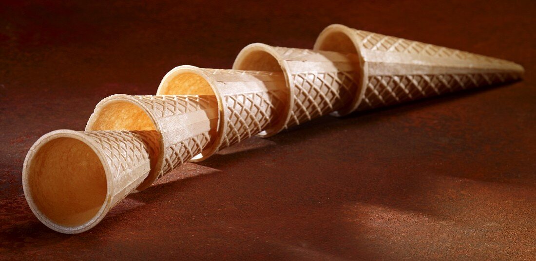 A stack of ice cream cones lying down