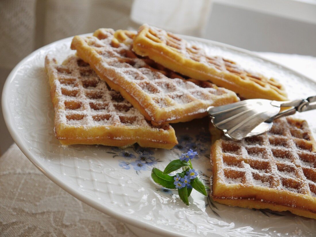 Belgian waffles with icing sugar