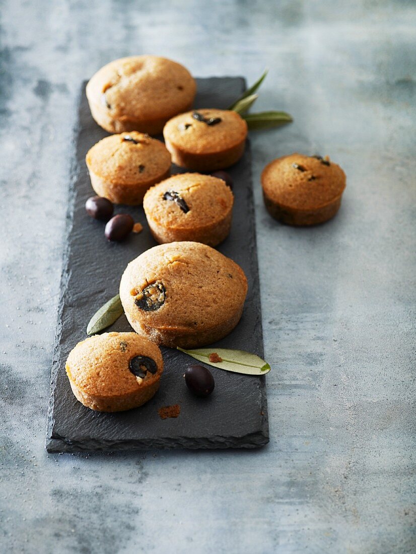 Chestnut 'financiers' with black olives