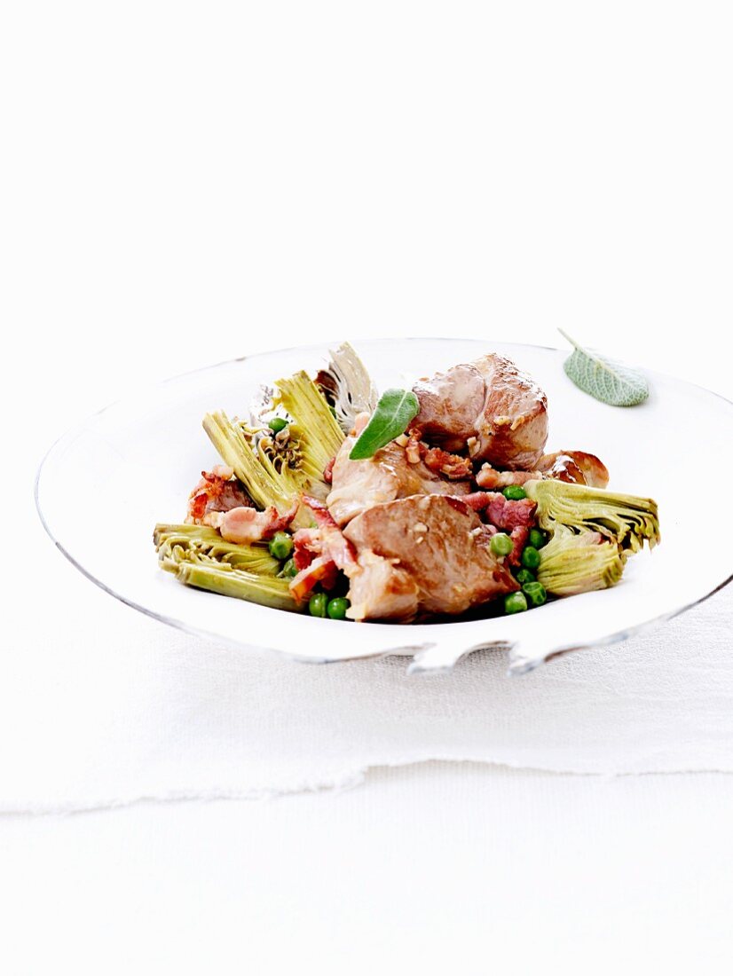 Lamb with artichokes and peas