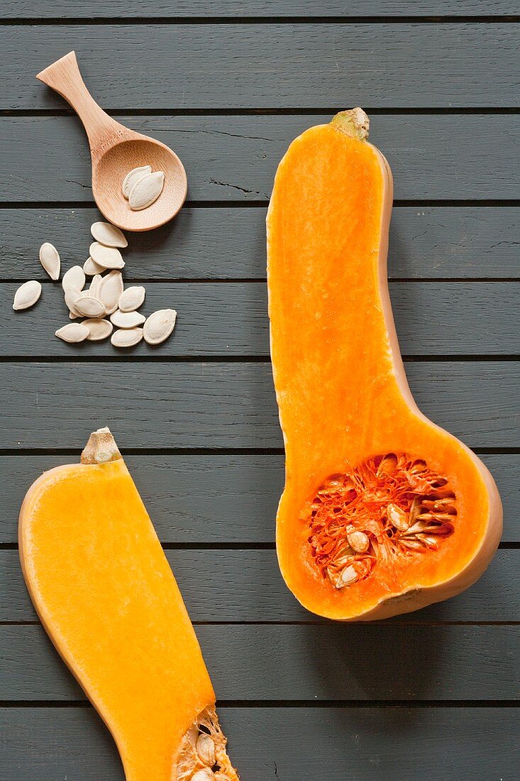 Butternut squash, sliced, and seeds