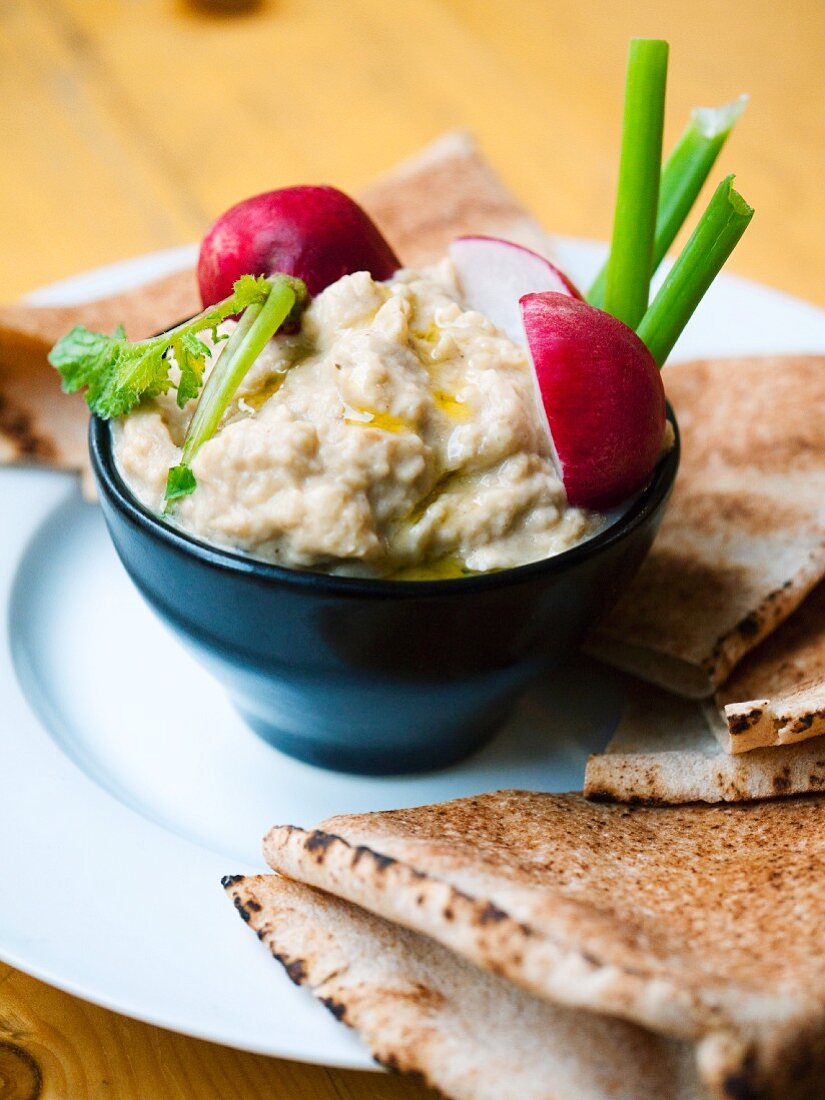 Eggplant caviar with radishes and toast