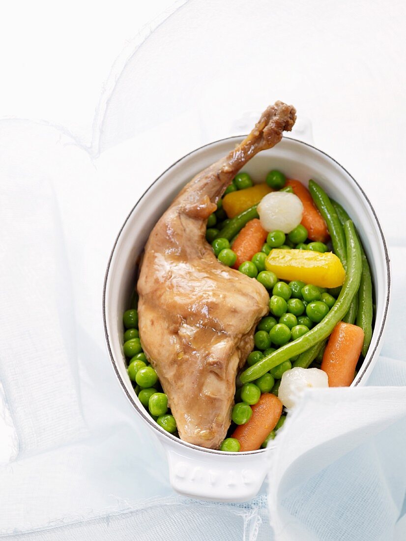 Leg of rabbit with spring vegetables