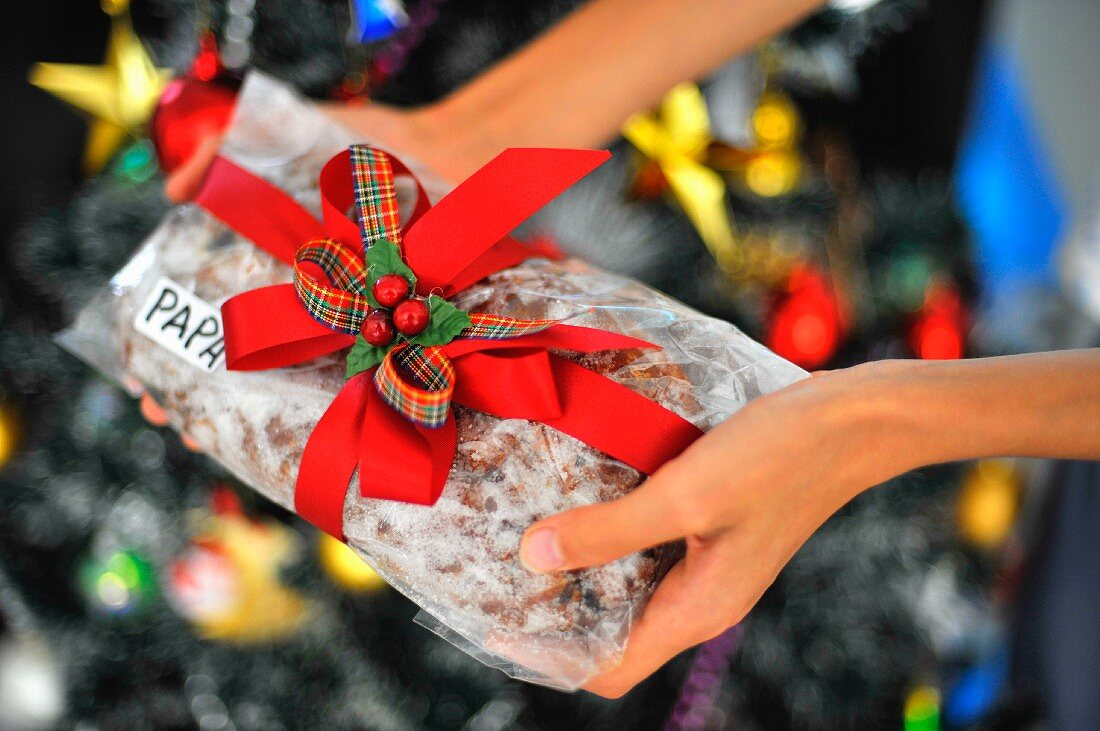 Stollen wrapped as a gift