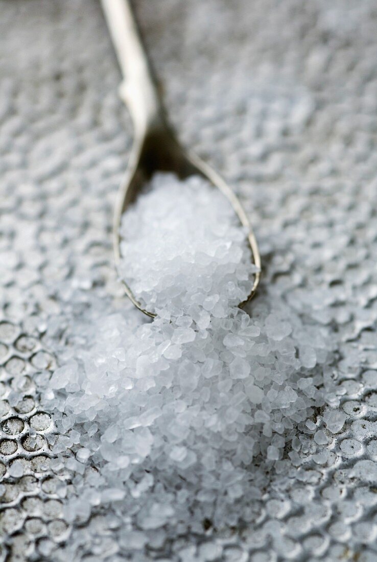 Coarse salt on spoon