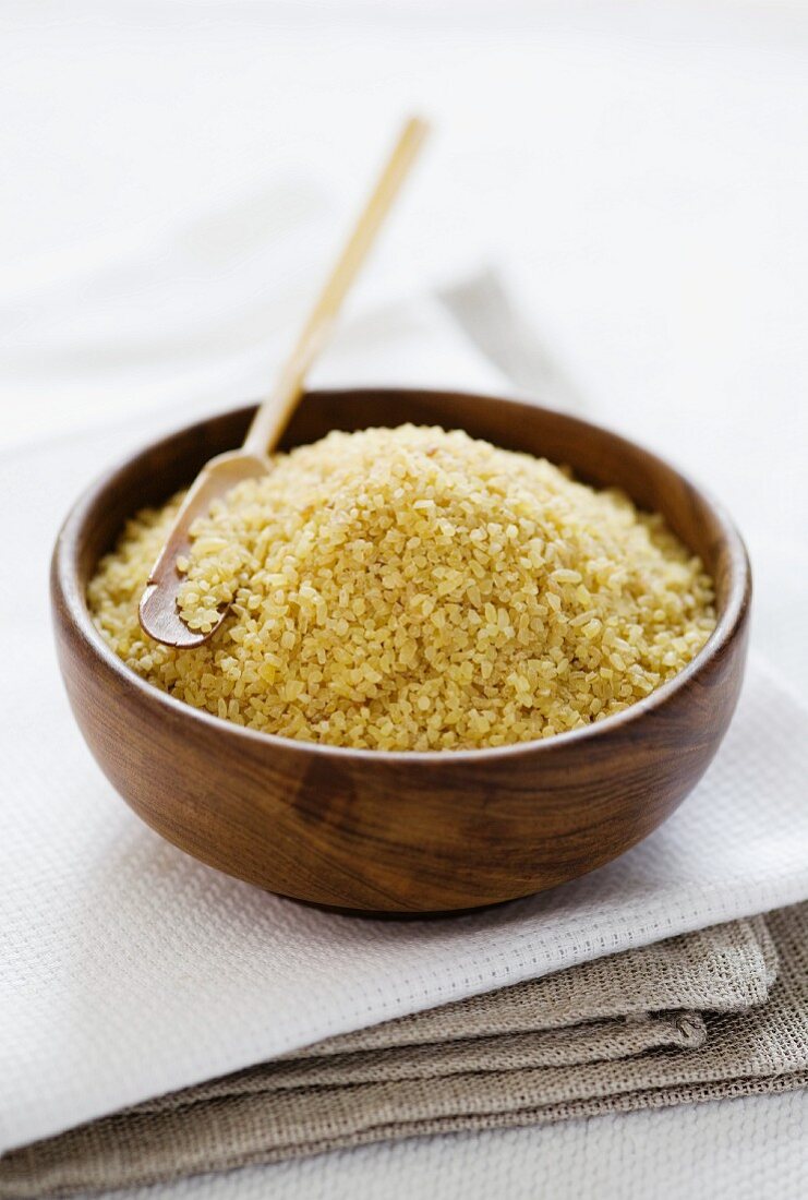 Bulgur in a wooden bowl