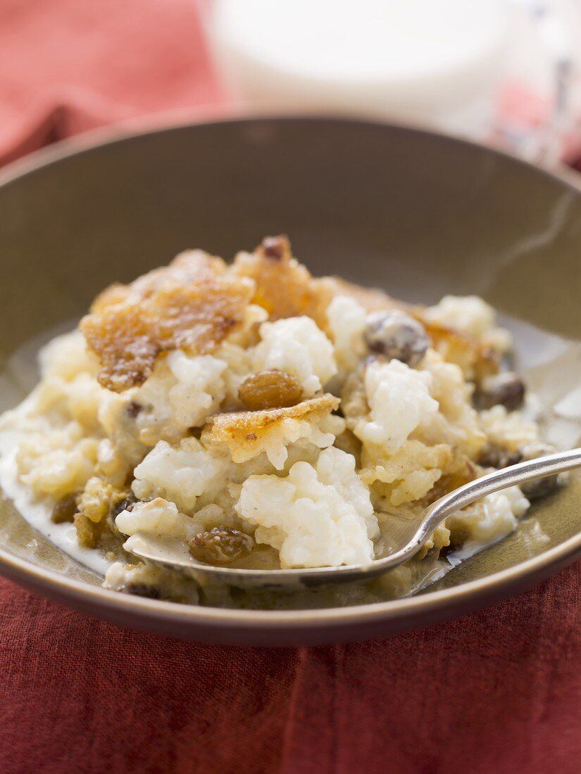 Rice dessert with raisins