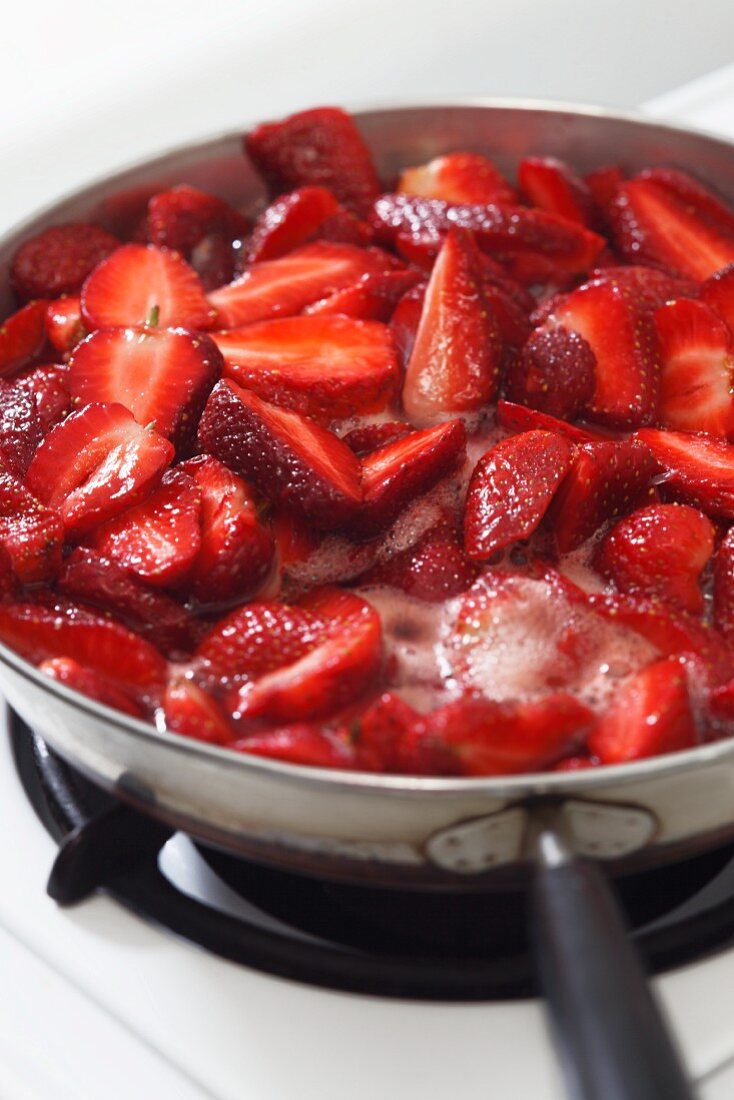 Strawberries Boiling Down for Strawberry Jam