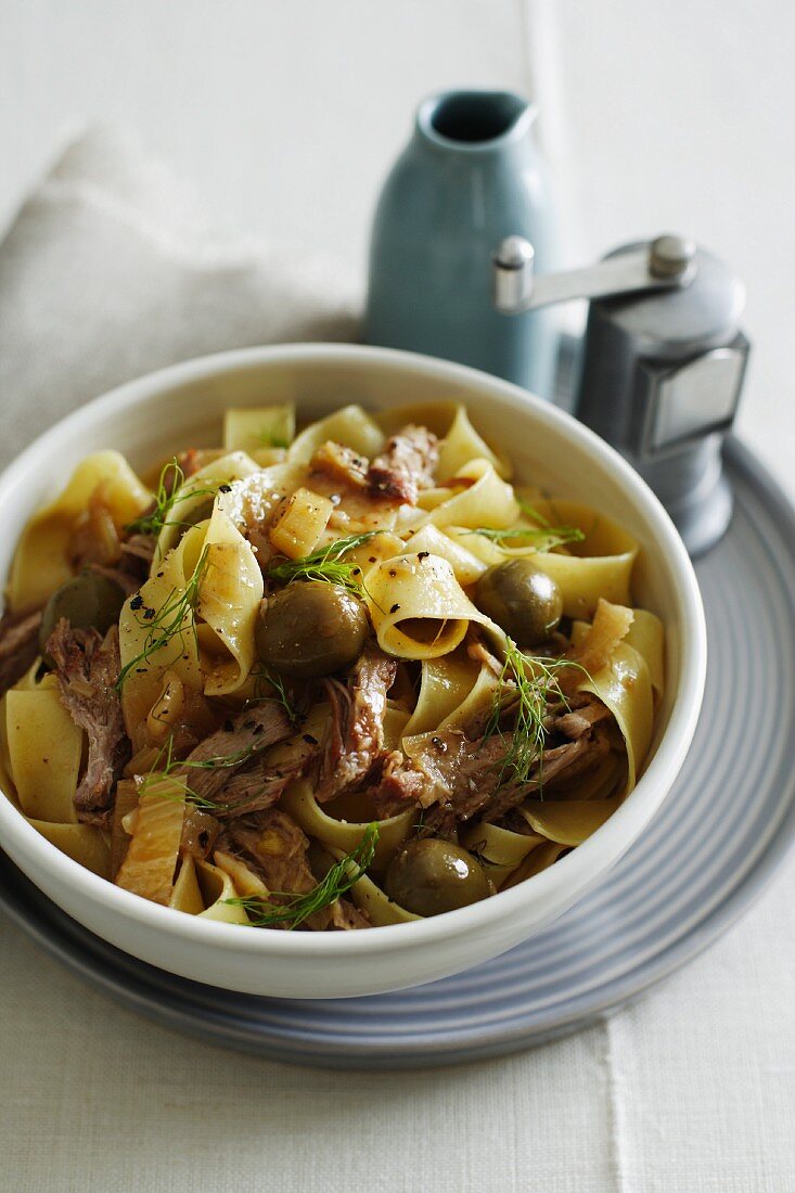 Pappardelle with pork and olives
