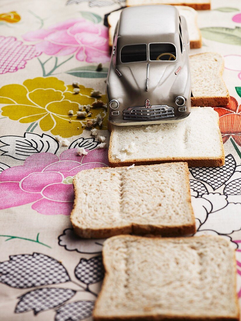Slices of bread and a model car
