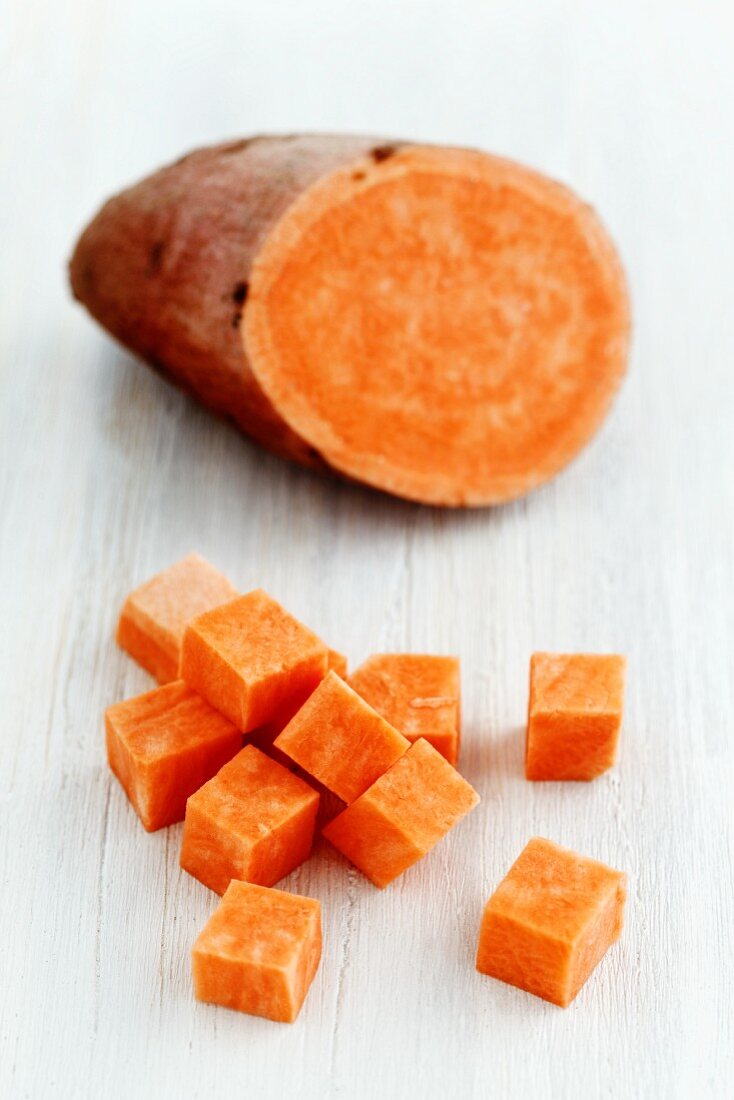 Sweet potatoes, sliced and diced