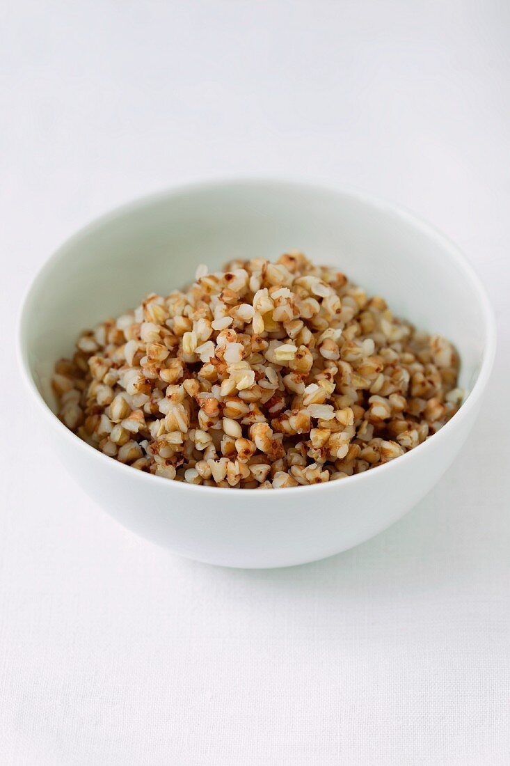 A bowl of cooked buckwheat