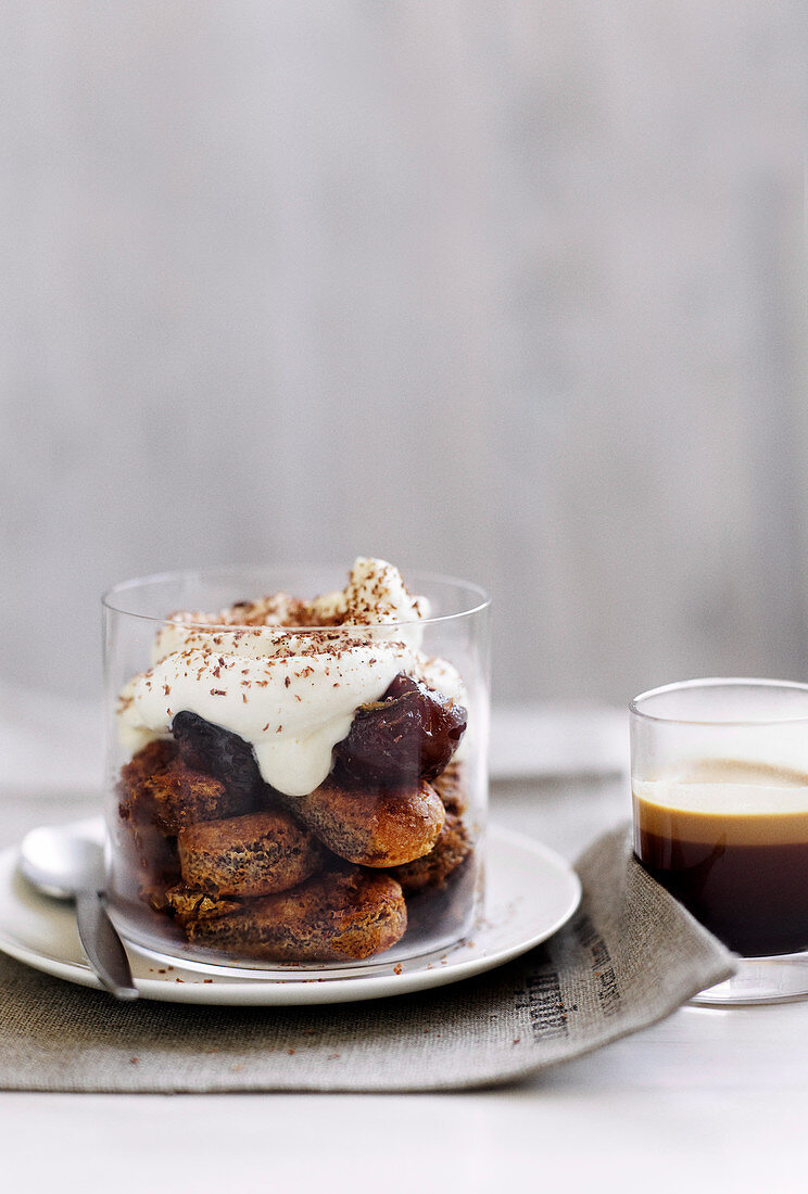 Sponge fingers drenched in coffee with Kahlua cream and soft dates