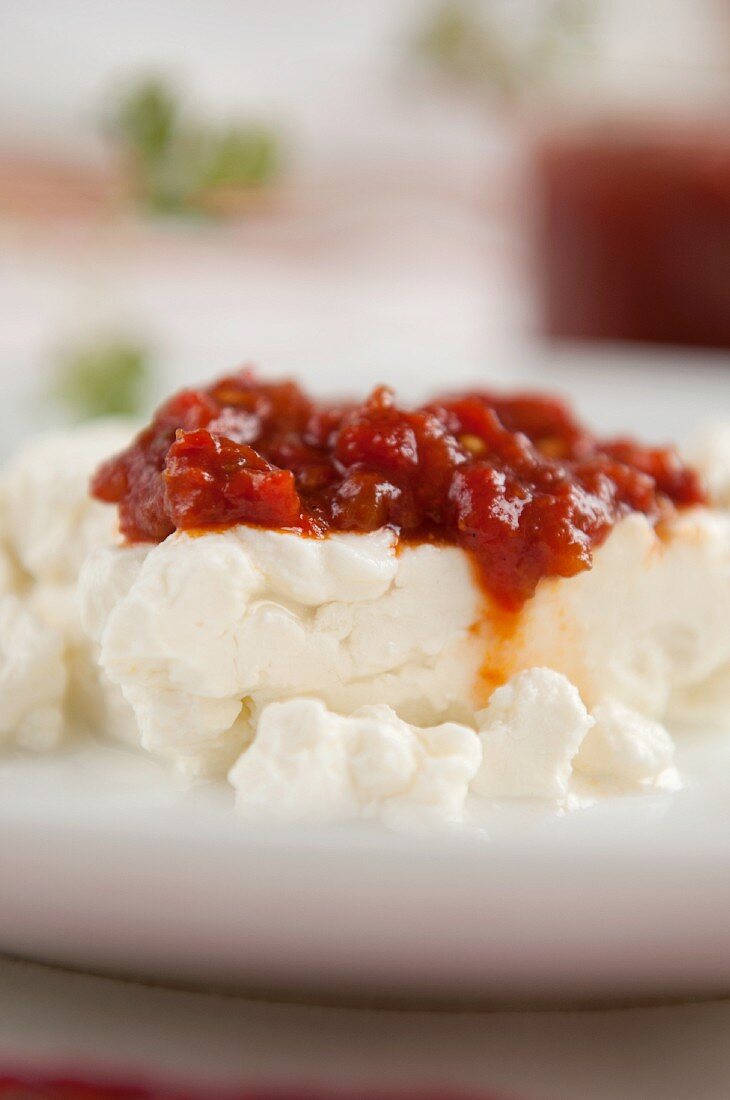 Sirene (sheep's cheese, Bulgaria) with Ljutenica