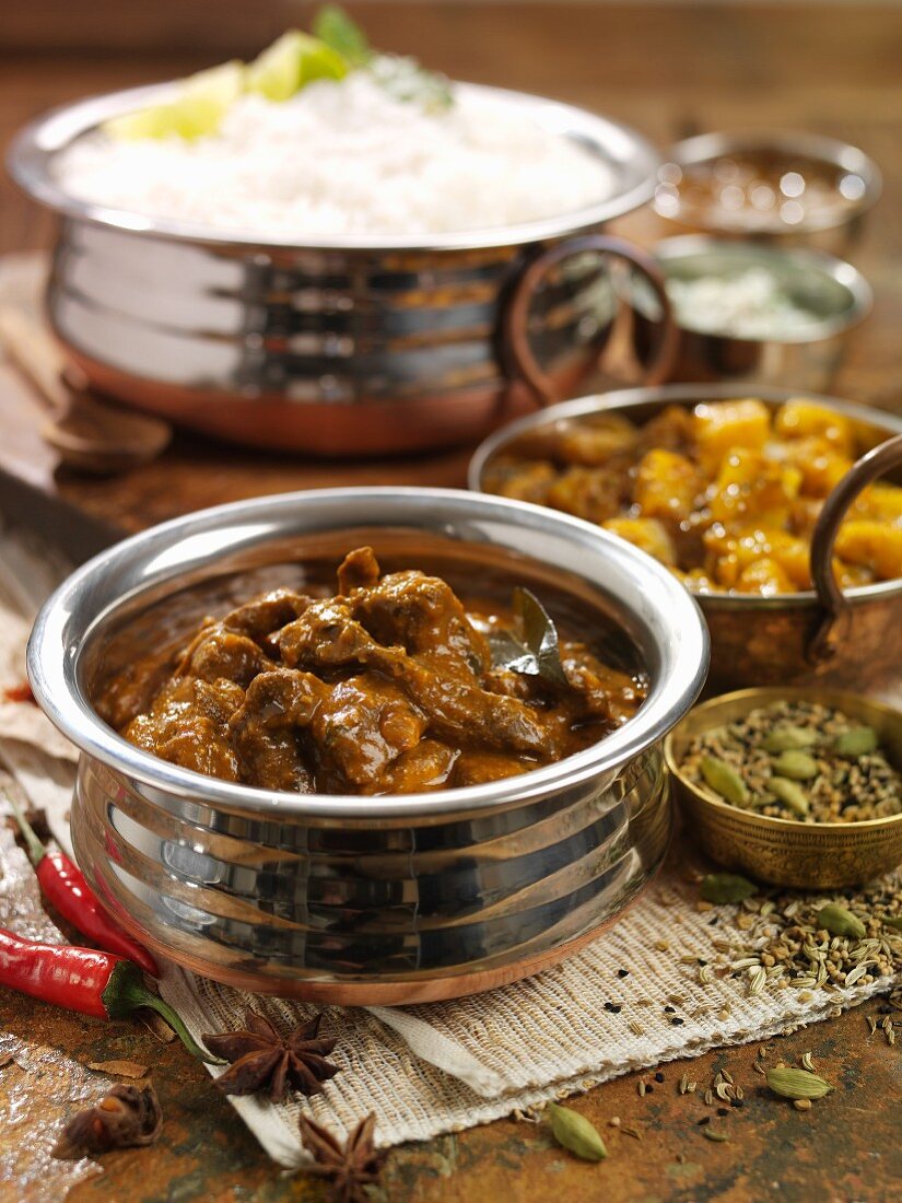 Beef curry with spices and rice (India)