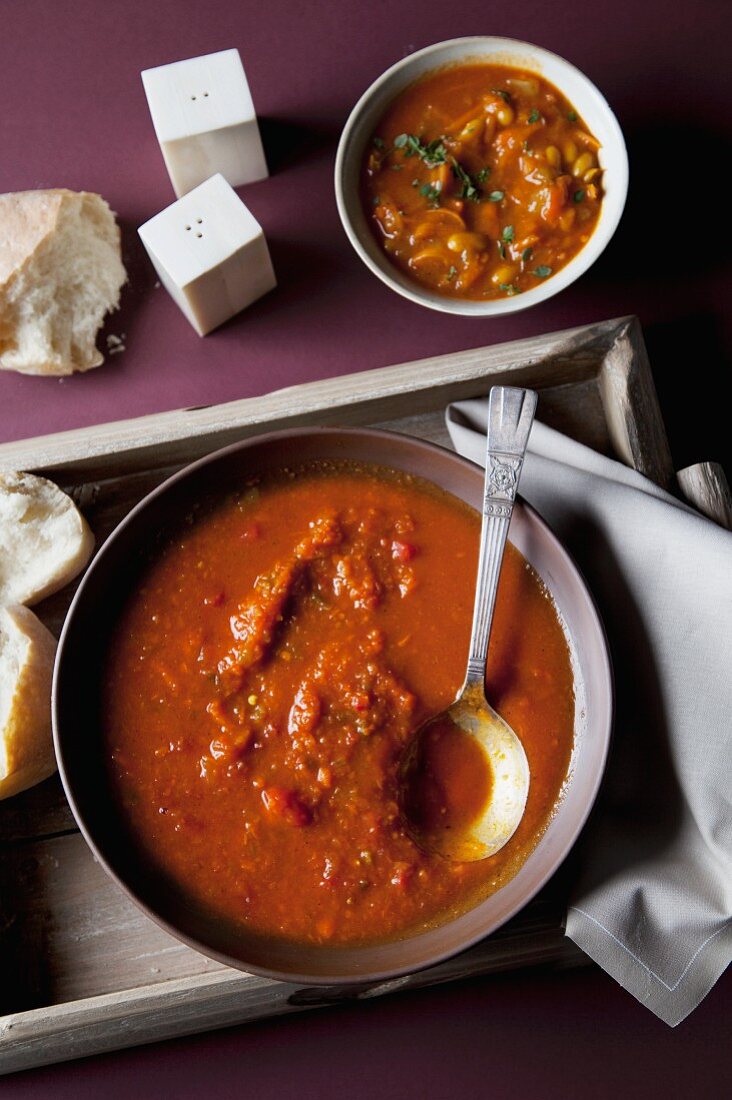 Spicy tomato soup with chakalaka