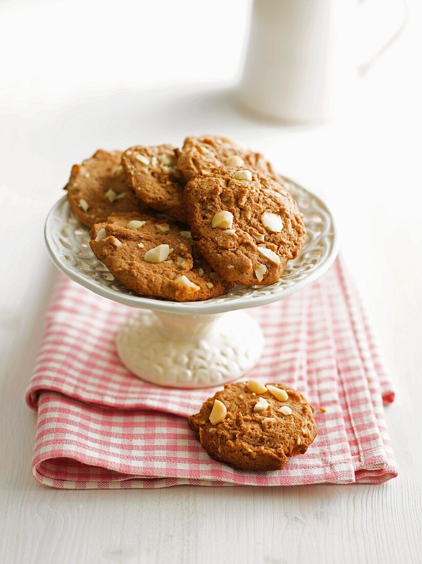 Nut biscuits on a cake stand