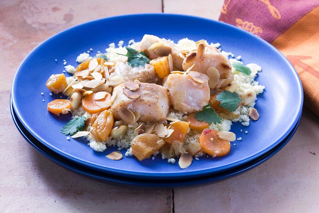 Cod with dried apricots and almonds (Morocco)