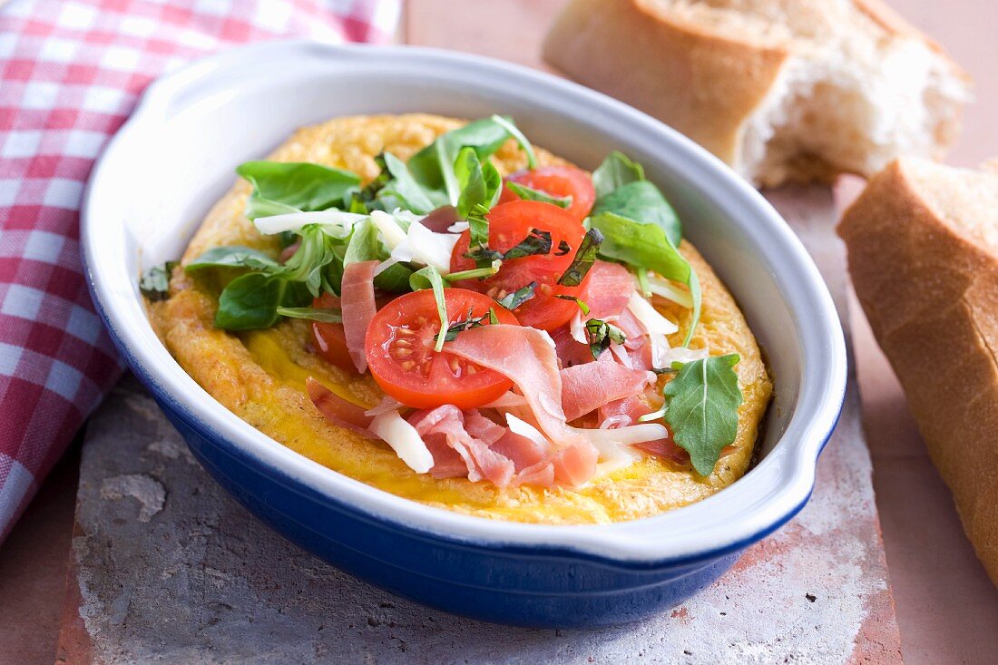Oven-baked omelette with smoked ham