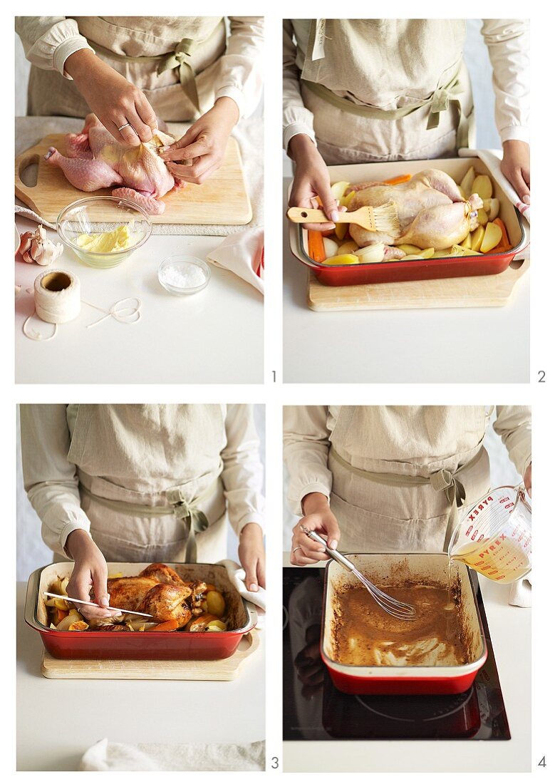 Roast chicken being prepared