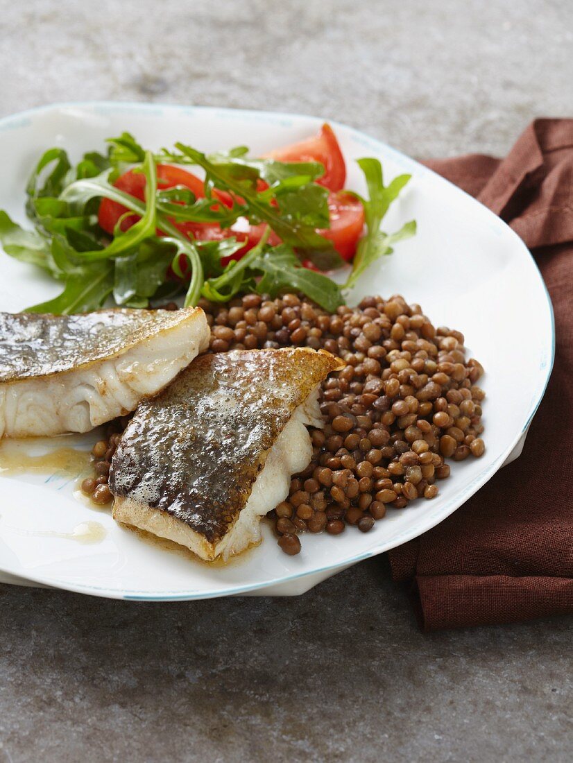 Cod with a lentil medley