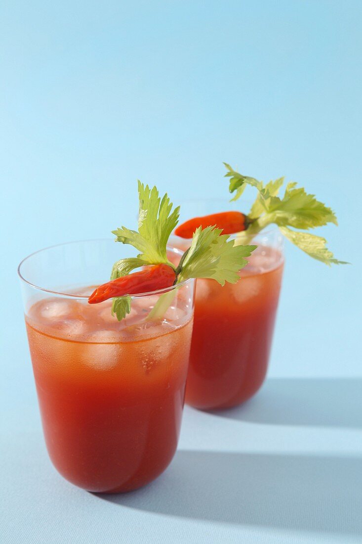 Bloody Mary's with ice and chilli peppers