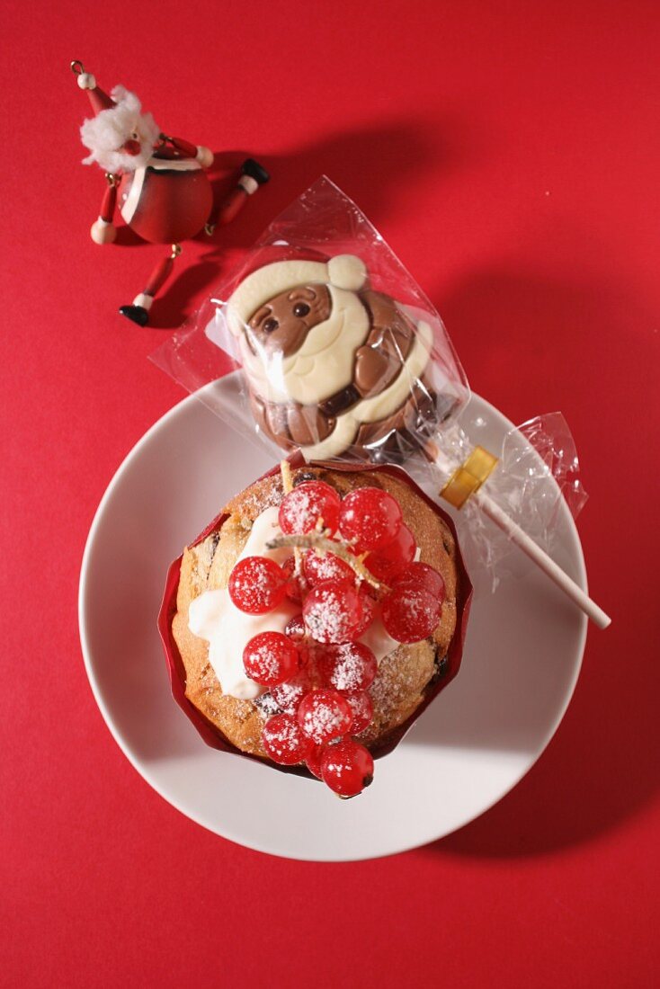 A mini panettone with a chocolate lolly for Christmas