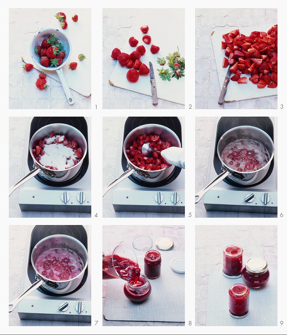 Strawberry jam being prepared