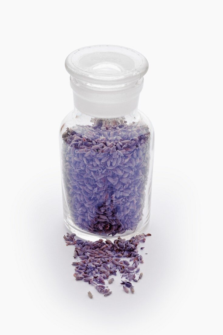 Dried lavender in a glass jar