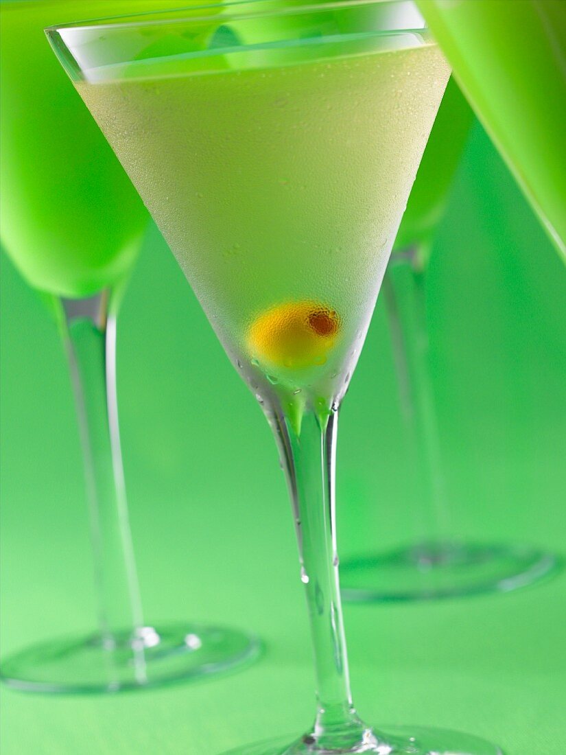 Gin Martinis on Green Background