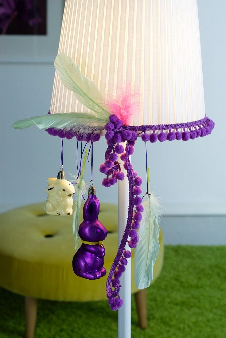 Standard lamps decorated for Easter
