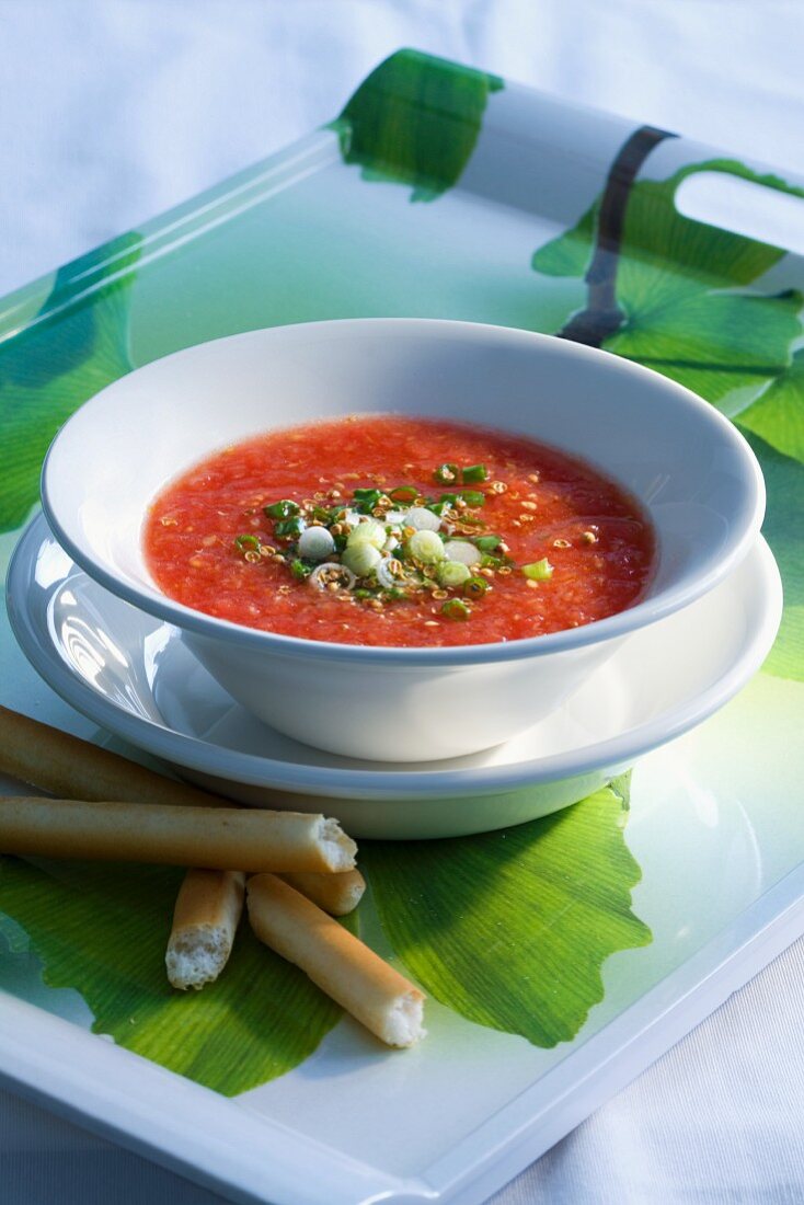 Tomato soup with spring onions and coriander