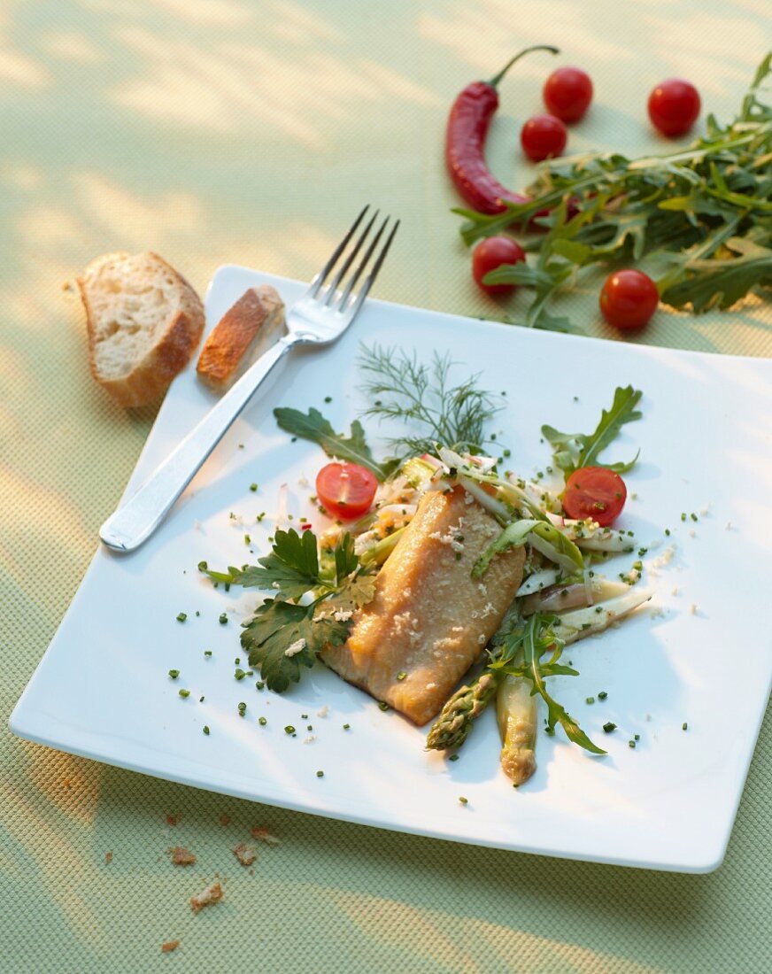 Smoked brook trout on a bed of salad