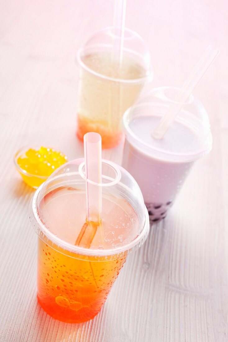 Bubble tea in plastic cups