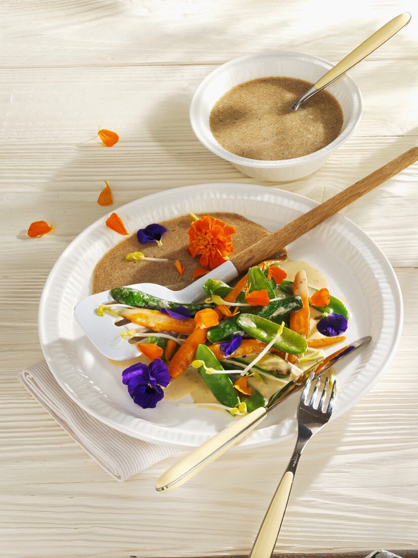 Spring vegetables with amaranth porridge