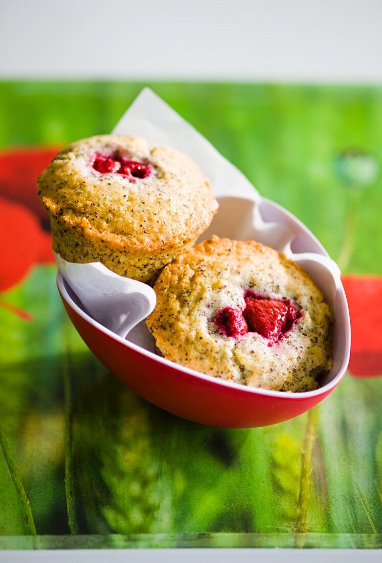 Raspberry and poppyseed muffins