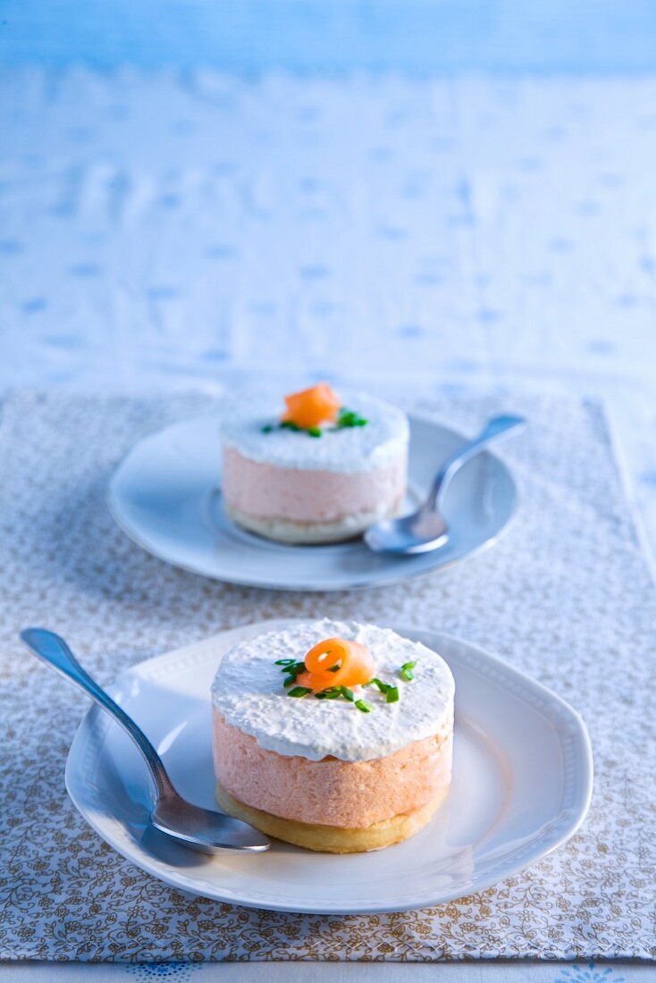 Salmon mousse topped with cream cheese
