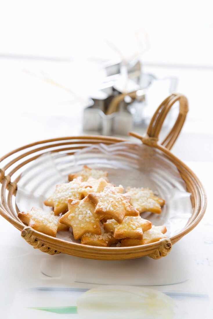 Star-shaped biscuits with sugar crystals