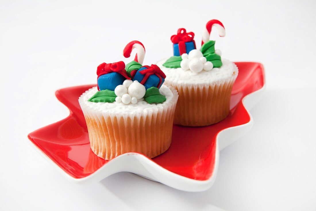 Two Christmas cupcakes