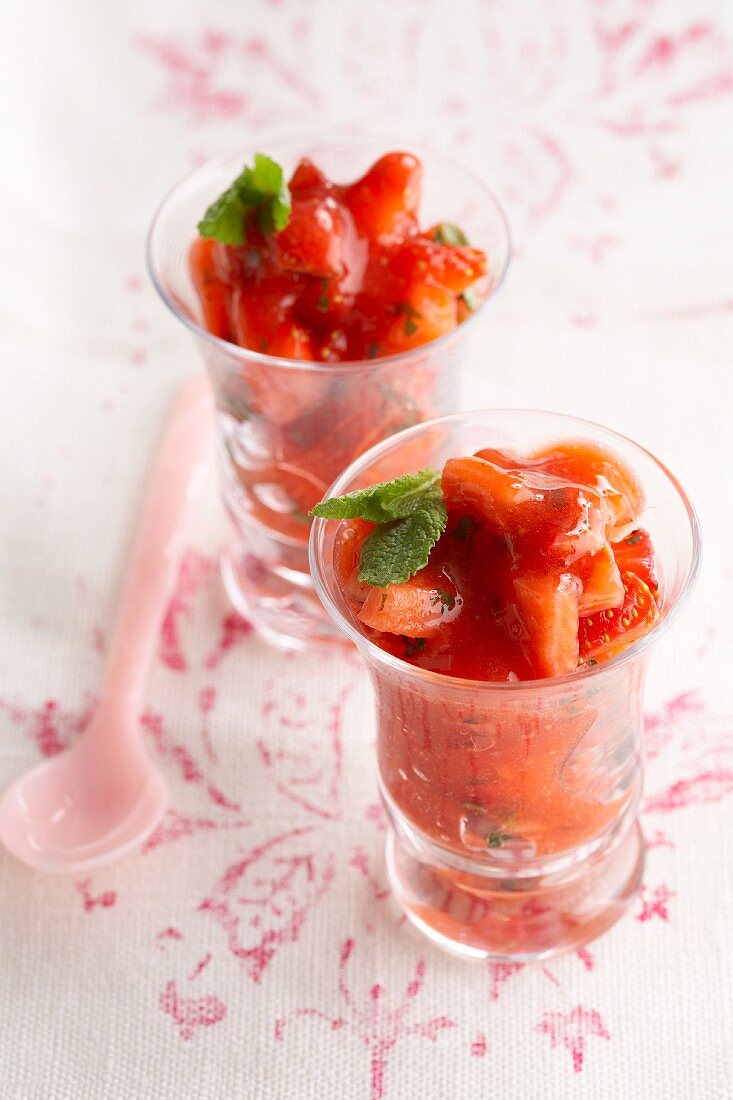 Glasses of strawberry compote