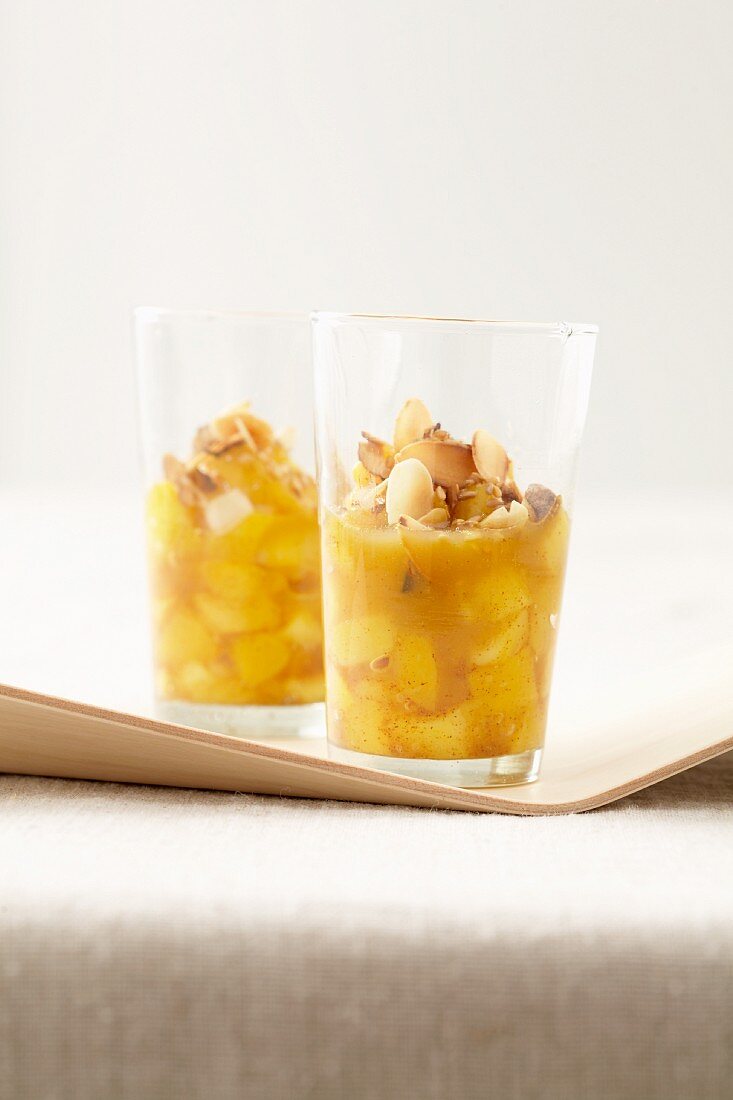 Mango compote with roasted slivered almonds